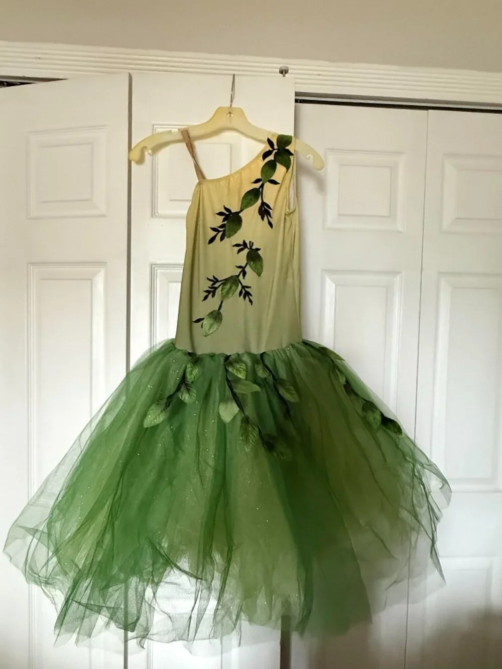 Forest green ballet costume with layered tulle skirt